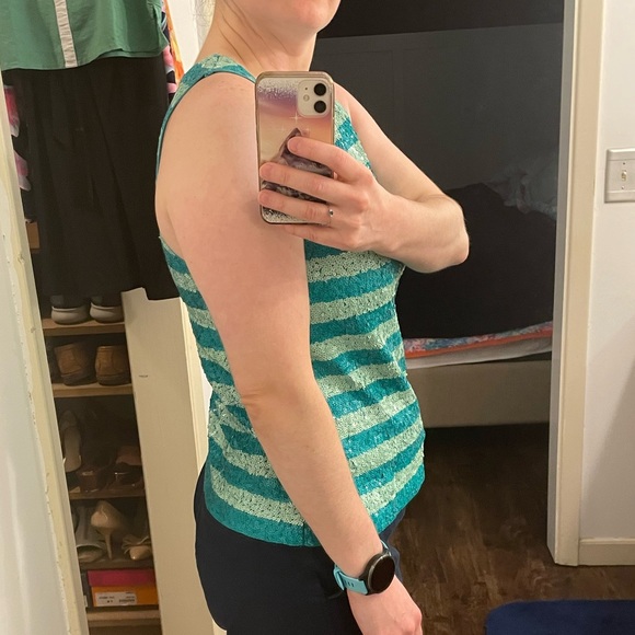 JCrew sequin tank top Aqua turquoise blue Tiffany blue cute layering piece - Picture 4 of 6